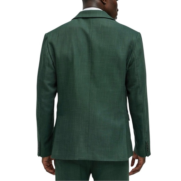 Nova Men Shepton Solid Green Textured Two-Button Blazer Jacket Medium - Picture 2 of 12